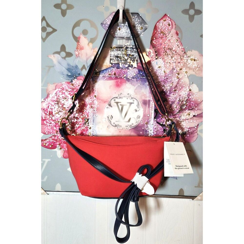 NWT Free Assembly Red Blue Canvas Bag Guitar & Crossbody Straps
